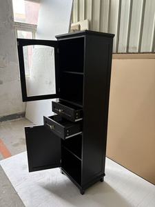 Aparador Alto Moderno de Madera Negra con 2 Cajones, 2 Puertas de Vidrio y 2 Estantes, Mueble de Almacenamiento Grande para Cocina, Vitrina de Madera para Comedor - Product Image 4