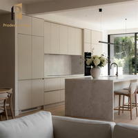 Projet de maison de ville de luxe, placage bois, ensemble complet d'armoires de cuisine modernes avec évier, meubles de cuisine haut de gamme