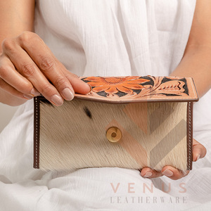High Quality Women's Genuine Leather Purse Wallet Fashionable <b>Long</b> Design Clutch <b>Bag</b> with Open Closure and Decorative Feathers - Product Image 4