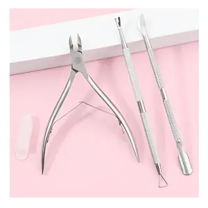 Dead Skin Scissors+Cuticle Pusher Stainless Steel Silver Metal Dead Skin Nail Pusher Cuticle Set for Manicure