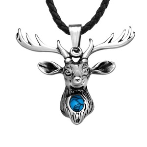 CAIOOCHE Nouveauté Vente en Gros Collier Pendentif Tête de Cerf en Acier Inoxydable 316L Turquoise pour Hommes Cadeau de Noë<span class=keywords><strong>l</strong></span> Bijoux - Product Image 3