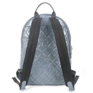 Dusty Blue Diamond Quilted Embossed Letter Logo PU <b>Backpack</b> with Adjustable Nylon Strap Daily Travel <b>Backpack</b> - Product Image 3