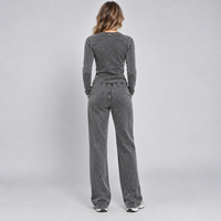 Ensemble deux pièces pour femme, t-shirt à manches longues et pantalon, coupe classique ajustée, en coton délavé à l'acide, effet vieilli vintage, personnalisé par le fabricant