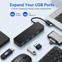 Hub USB-C 5 en 1 con 4 puertos USB 3.0 de 5 Gbps, 5V/4A, alimentación por Micro USB, carcasa de ABS, adaptador portátil para portátiles, en stock.
