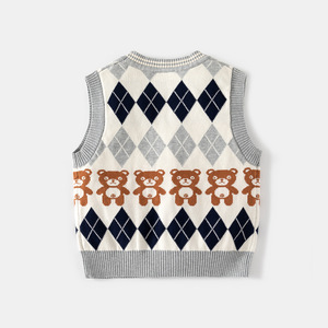 2025 collection d'hiver nouveaux garçons col en v diamant gilet à simple boutonnage <span class=keywords><strong>pull</strong></span> tricoté pour enfants pour bébés en gros - Product Image 4