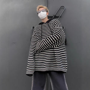 <span class=keywords><strong>Pull</strong></span> à capuche rayé pour homme, style rétro américain, tendance, jeune, décontracté, ample, tricoté, en polyester, chaud, pour l'automne - Product Image 2