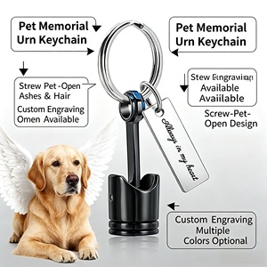 ステンレス製ピストン型火葬骨壺キーホルダー、カスタムロゴ入りペット遺灰入れ、犬猫追悼用メモリアルキーリング - Product Image 1