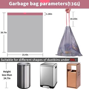 Biodegradable Recyclable Tall <b>Kitchen</b> Trash Bags 13 Gallon Drawstring Garbage Bags for Supermarket Use PE Material - Product Image 5