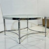 Table basse ronde en verre Jak avec pieds en acier inoxydable nickelé poli pour un mobilier de salon de luxe