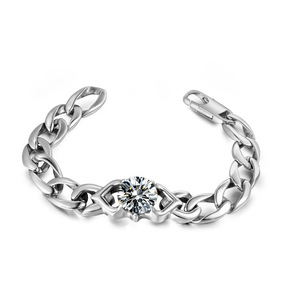 Pulsera de Acero de Titanio con Diamantes, Corte Brillante Redondo, 21.5 cm, para Uso Diario Femenino, CE333 - Product Image 1