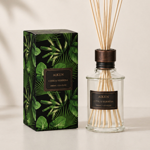 Diffuseur de parfum en verre rond transparent Aikun 1000 ml avec étiquette en nickel métallique, boîte verte pour hôtels, boutiques, parfum personnalisé, longue durée - Product Image 2