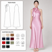 Robe longue de soirée en satin perlé à col licou et nœud, sans manches, coupe biaisée, ajustée, ligne A, pour femme, fabrication directe usine, OEM, sur mesure