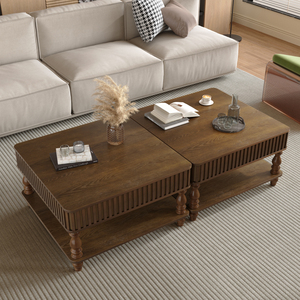 31.5 Inch Square Fluted Lift-Top <b>Coffee</b> <b>Table</b> With Hidden Storage Hydraulic Raising Mechanism Retro Solid Wood Legs - Product Image 5