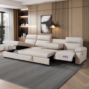 モダン 多機能 L字型 ホワイト レザー セクショナルソファ 折りたたみ式収納付き 電動リクライニング リビングルーム用 - Product Image 1