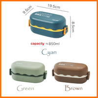 Lonchera Bento de Plástico PP de Grado Alimenticio, Apta para Calentar, con Tapa de Plástico, de Dos Niveles, a Prueba de Fugas, para Niños