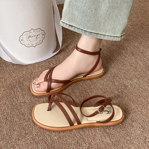 Sandales minimalistes pour femmes à bride cheville, souples, plates, à bout ouvert, décontractées, d'été, de plage, style romain - Product Image 3