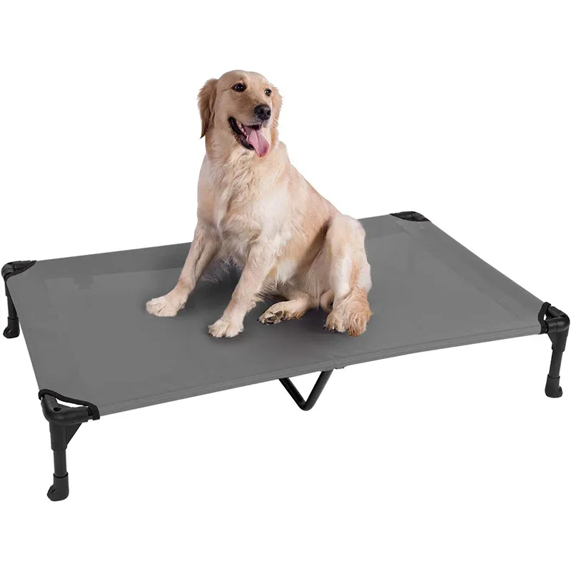 Cama elevada para perro portátil plegable con marco de hierro de malla de refrigeración transpirable para viajes en interiores y exteriores
