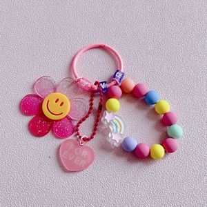 Pastel đính cườm Vòng tay Keychain với Smiley hoa quyến rũ Kawaii cầu vồng Keyring cho cô gái dễ thương co giãn Vòng đeo tay dây buộc - Product Image 4