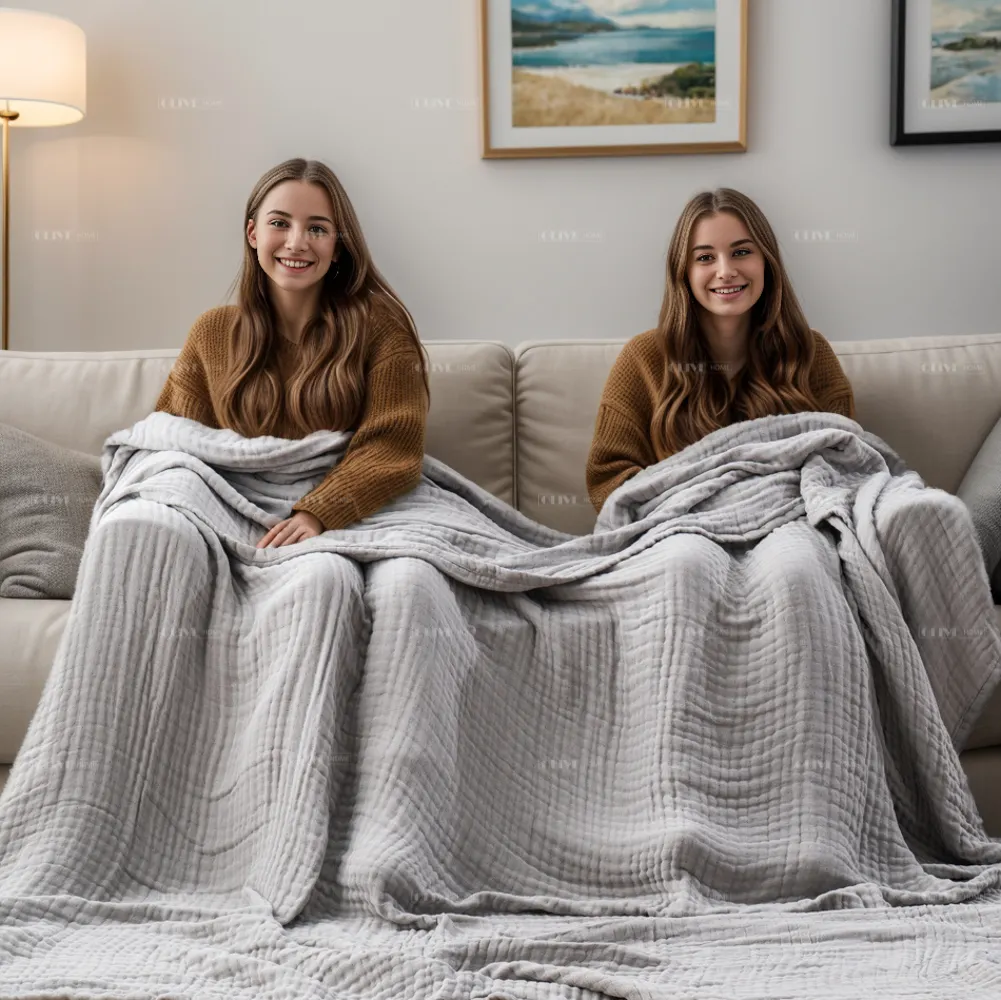 Gazlı bez tüm sezon hafif atmak battaniye 100% Muslin yumuşak battaniye boy 120 inç organik kamp pamuk kral yatak battaniyesi