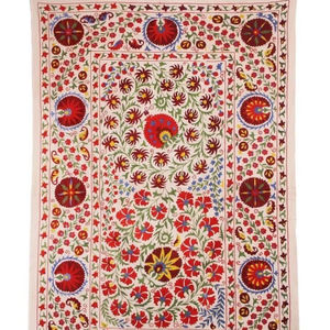 Draps de lit Suzani de luxe en coton biologique brodé à la main, motif Kantha, taille Queen, pour la maison, cadeau de mariage - Product Image 1