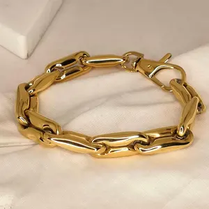 High Quality 18K Gold Plated Stainless Steel Jewelry Thick Chain Choker Hip Hop Rock Bracelet B212239
