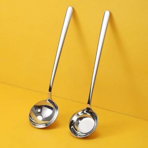 316 Acero inoxidable grado alimenticio mango largo sopa profundización comer fondo plano juegos coreanos cuchara reutilizable Apto para lavavajillas - Product Image 1