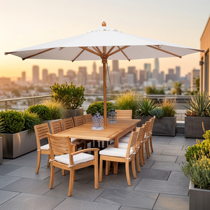 Wooden Rectangle Durable Outdoor Dining <b>Table</b> Set <b>Umbrella</b> 10 Seating Capacity Modern Design No Assembly Required for Courtyard - Product Image 3