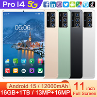 Tablette Android 15 Pro 14 11 pouces MTK Octa Core 16 Go + 1 To 108 MP 8000 mAh 5G Double SIM + TF Multilingue Global Carbone