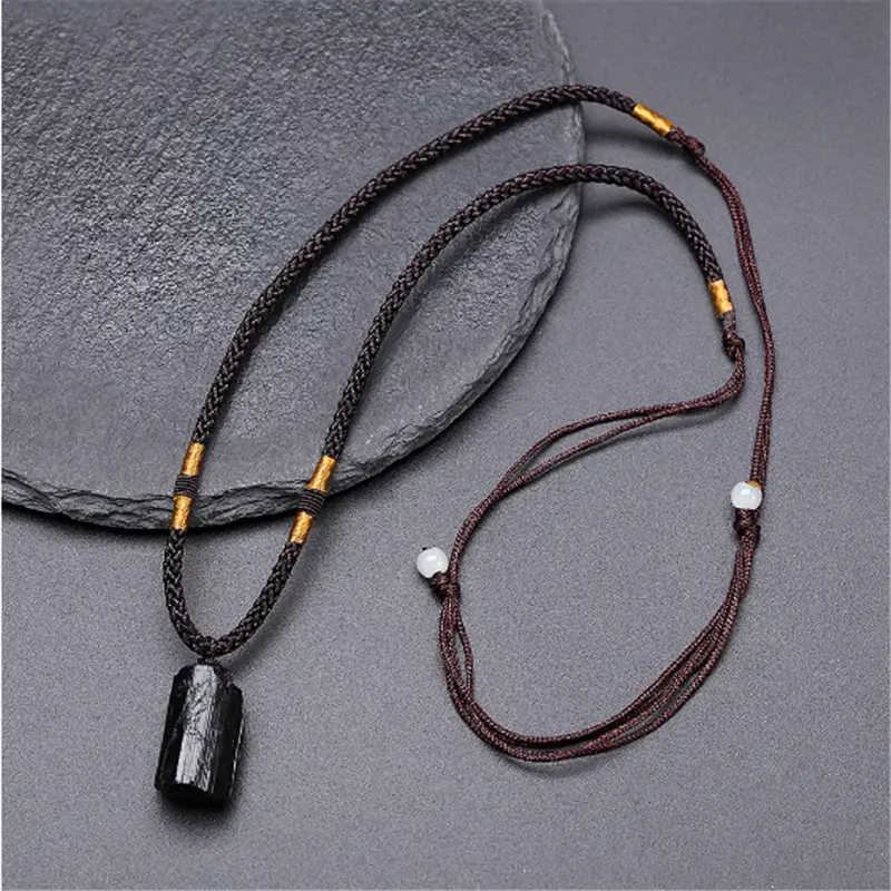 Collier en pierre naturelle fait à la main bijoux en pierres précieuses cristal de guérison énergie Tourmaline noire pendentif collier pour femmes hommes