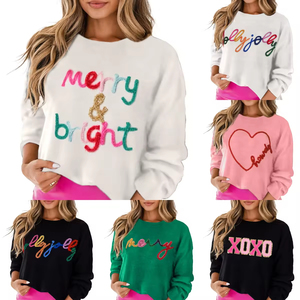 OEM&amp;ODM Ladies Pulloer <strong>Knit</strong> <strong>Sweater</strong> Women Fall <strong>White</strong> Embroidery Letter Merry &amp; Bright Round Neck Casual <strong>Sweater</strong> - Product Image 1