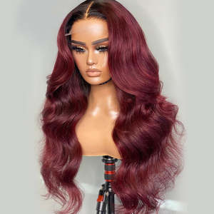 99J Perruque Body Wave HD Lace Frontal Pre Pluck Perruque péruvienne rouge bordeaux Lace Front Perruques <span class=keywords><strong>cheveux</strong></span> humains transparentes colorées - Product Image 5