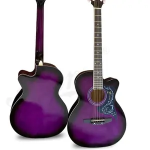 Aiersiブランド卸売カッタウェイ形状OEM ODM紫色アコースティックギター6鋼弦楽器