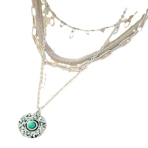 Collar con colgante de turquesa de varias capas estilo europeo americano, cadena retro para clavícula, diseño geométrico de estrella, plata tibetana - Product Image 5