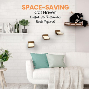 Moderno Conjunto de Árbol para Gatos de 4 Piezas, Ecológico, de Madera y Lino, con Estante de Pared, Soporte para <span class=keywords><strong>Hamaca</strong></span>, Plataforma de Descanso y Cama para Gatos - Product Image 6