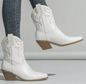 Botas Vaqueras para Mujer 2025, con Bordado, Tacón Grueso, Cierre de Cremallera, Transpirables, para Otoño, Gran Venta - Product Image 3