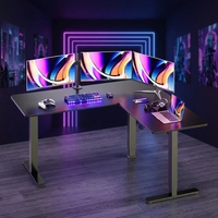 Bureau debout électrique à double moteur en forme de L Noir Hauteur réglable Bureau ergonomique assis-debout Grand bureau d'angle de bureau debout