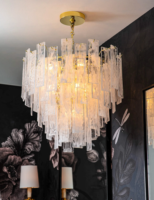 Lustre suspendu en verre givré Golden Villa, hauteur réglable, LED moderne, luminaire suspendu personnalisé pour l'intérieur