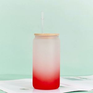 16oz 24oz Two Tone Frosted Glass Tumbler Bamboo Lid Straw Outdoor <b>Reusable</b> Beverage <b>Cup</b> - Product Image 1