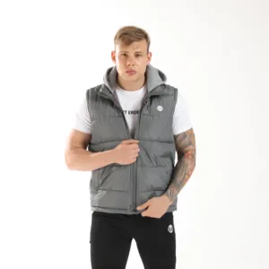 men padding vest classic basic winter warm quilting thick puffer vest with fleece hood