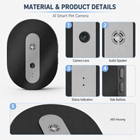 Cámara Inteligente para Mascotas con IA de 130x100 mm, con Audio Bidireccional, Detección de Movimiento, Monitoreo Remoto por Aplicación y Función de Compartir con la Familia, para Perros y Gatos