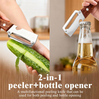 Multifunctionele handmatige fruit- en groenteschiller met houten handvat, aardappelschiller, roestvrijstalen suikerrietmes met flesopener