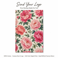 Impression numérique personnalisée, torchon en coton 100% à motif de pivoine, en stock, expédition gratuite, échantillon disponible, torchon de haute qualité