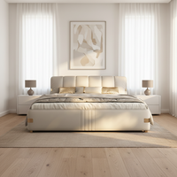 Juego de Muebles de Dormitorio de Primera Calidad, Moderno y Lujoso, con Estructura de Madera, Amplio Espacio de Almacenamiento, Cama de Cuero Suave y Elegante