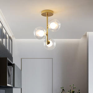 <span class=keywords><strong>Lustre</strong></span> moderne <span class=keywords><strong>transparent</strong></span> en forme de <span class=keywords><strong>boule</strong></span> de <span class=keywords><strong>verre</strong></span> pour décoration intérieure de restaurant familial suspension d'escalier simple dorée nordique - Product Image 4