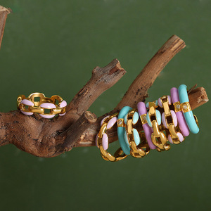 Anello smaltato a maglia in acciaio inossidabile colorato anello estivo con anello a catena in zircone <span class=keywords><strong>solitario</strong></span> viola blu - Product Image 3