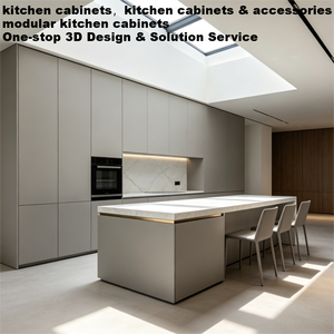 Meubles de maison modulaires de luxe modernes <span class=keywords><strong>avec</strong></span> finition laquée <span class=keywords><strong>haute</strong></span> brillance et comptoir en quartz, ensembles complets d'armoires de cuisine - Product Image 3