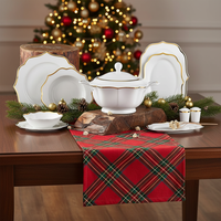 Service de table rond moderne en porcelaine fine (60 pièces) avec bordure dorée pour 12 personnes – Idéal pour les cadeaux d'affaires
