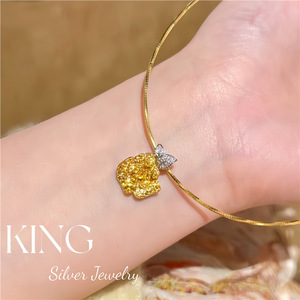 Pendientes de plata de ley S925 con baño de oro y diseño de flor rosa amarilla de abril para mujer, conjunto de joyería para fiesta. - Product Image 2