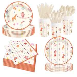DAMAI 2025 Nuevos Estilos, Juego de Vajilla para Fiesta de Cumpleaños con Temática de Circo, Incluye Platos y Servilletas Desechables de Papel para Fiestas Infantiles - Product Image 1