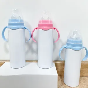8oz Sublimation Sippy Cup 2 Colors Stainless Steel Insulated Milk Cups White Water Bottle with Nipple Sippy Bottle for Kids